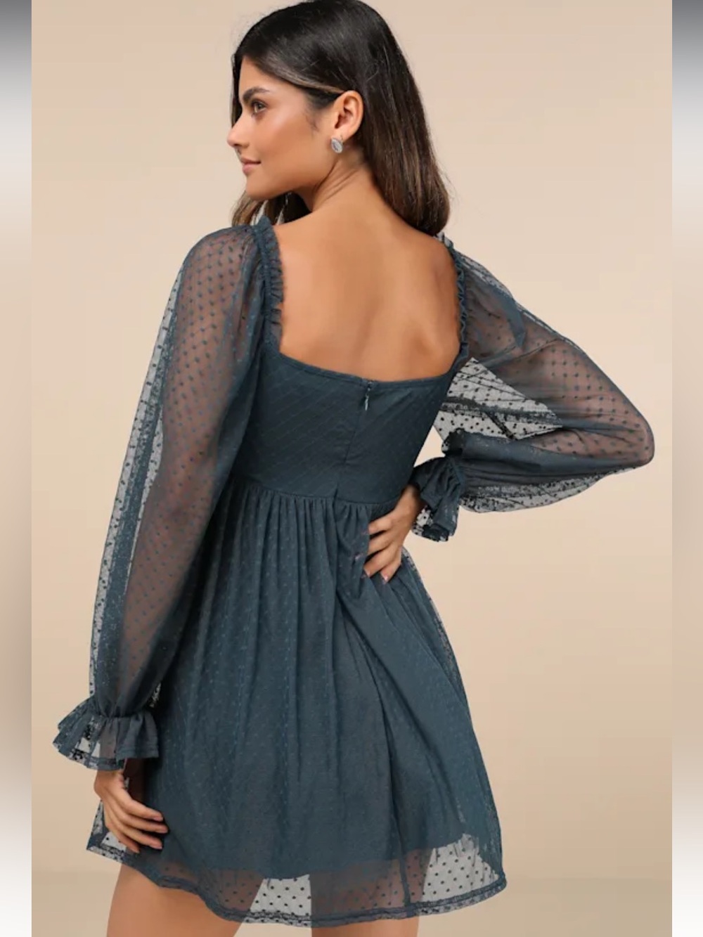 Lulus NWT Dreamy Sweetness Dark Teal Swiss Dot Ruffled Mini Babydoll Dress XL - Picture 2 of 13